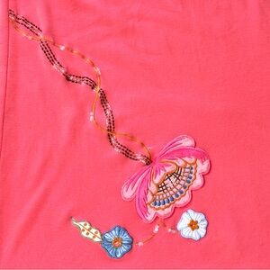 Indigo Moon Floral Embroidered Coral Skirt Size L‎ Pull On ~ Excellent